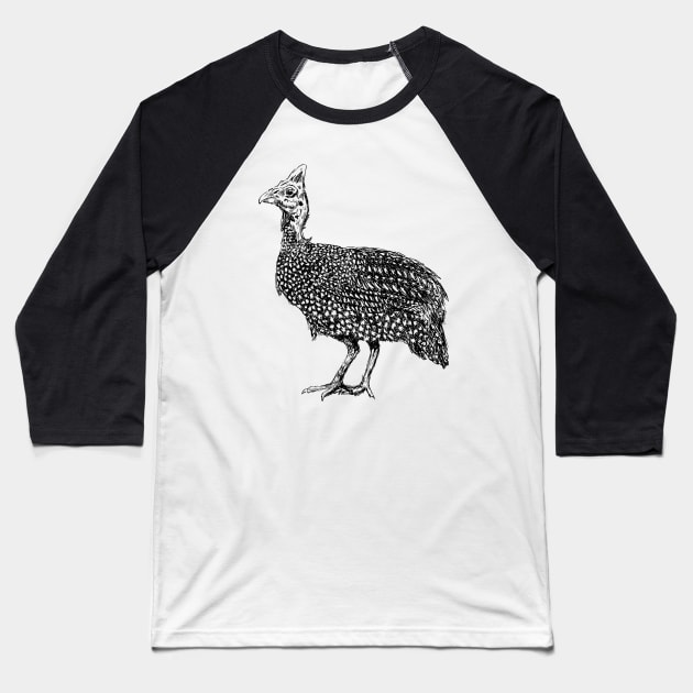 Guinea Fowl Bird Print Baseball T-Shirt by rachelsfinelines